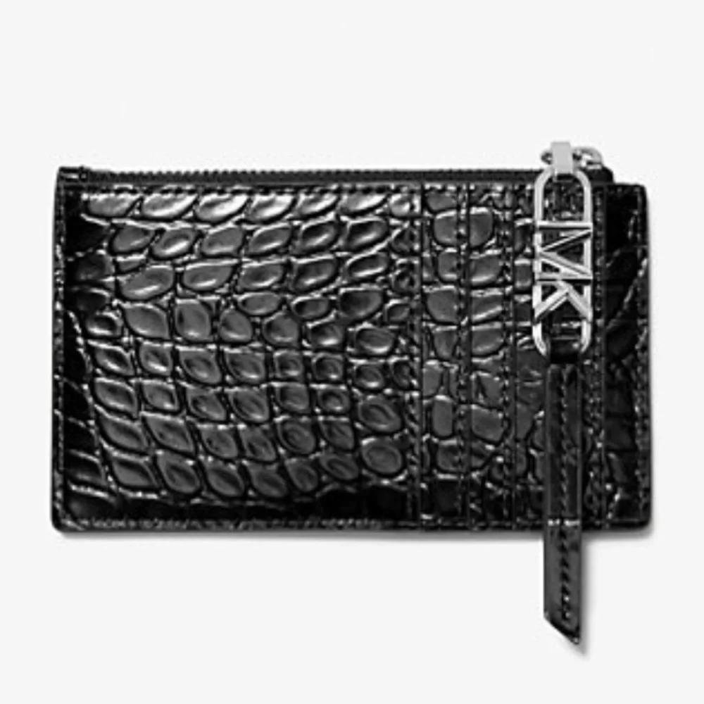Michael Kors Empire Small Crocodile Embossed Leather Card Case Black  NWT